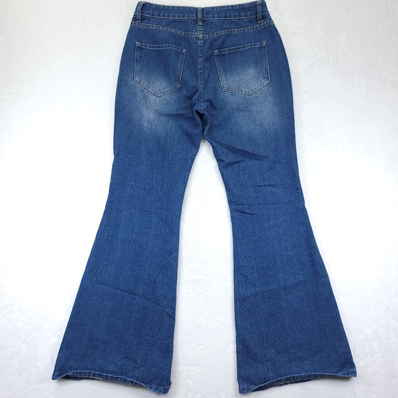 Misslook Jeans Womens Small Flare Distressed Blue Denim Pants 29x30 - Picture 1 of 8